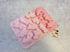 Molde silicona tricolor rosa 12 dinosaurios 